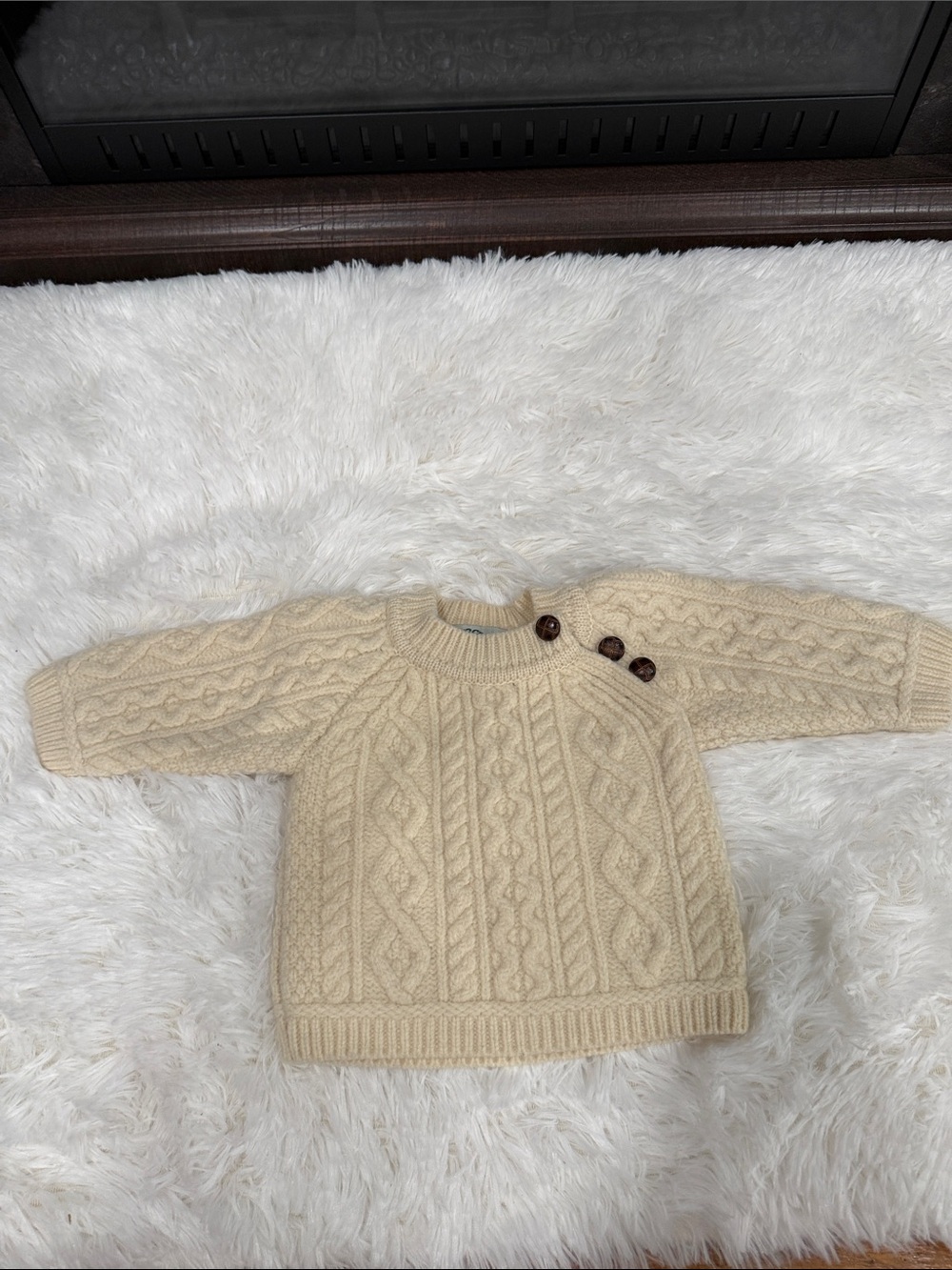 Classic Cable-Knit Cream  Sweater with Button Detail